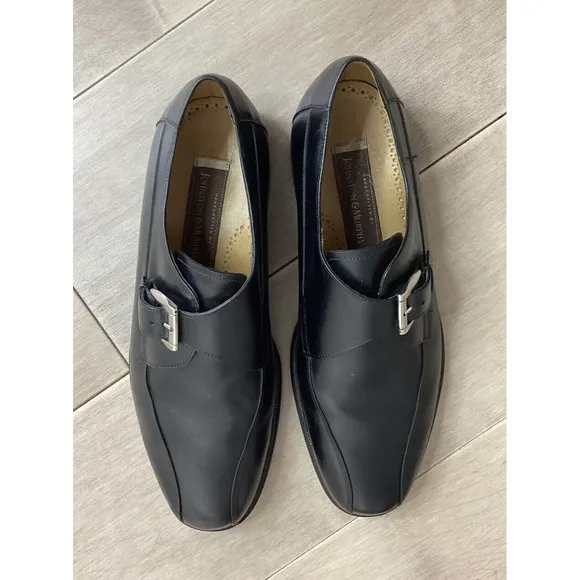 johnston murphy MENS MONK LIGHT OXFORD Derby dress SHOES BLACK 9.5 D/B  Leather