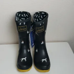 Joules Black Molly Welly Rain Boots Dog Corgi Beagle Greyhound Dalmatian US 5