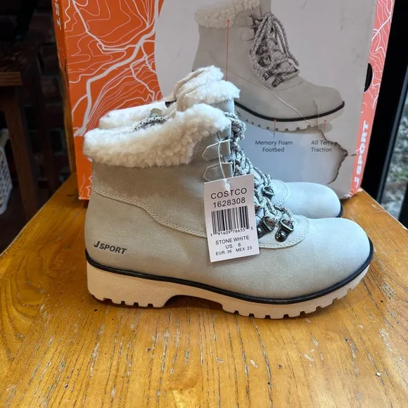 JSport womens Bluestone sherpa winter snow boots stone/white 6