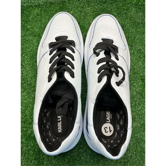 Karl Lagerfeld Leather Casual Shoes Men's Size 13M White/ Blue Low Top Sneaker