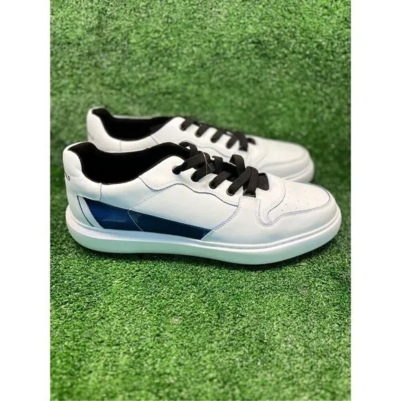 Karl Lagerfeld Leather Casual Shoes Men's Size 13M White/ Blue Low Top Sneaker
