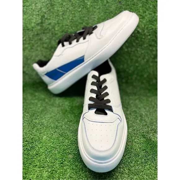Karl Lagerfeld Leather Casual Shoes Men's Size 13M White/ Blue Low Top Sneaker