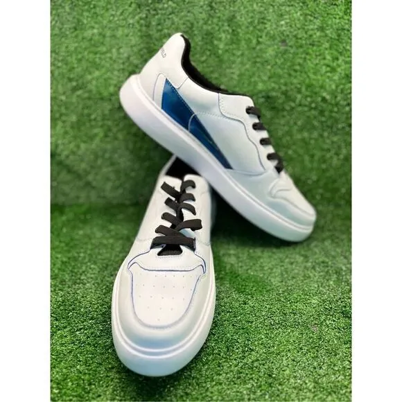 Karl Lagerfeld Leather Casual Shoes Men's Size 13M White/ Blue Low Top Sneaker