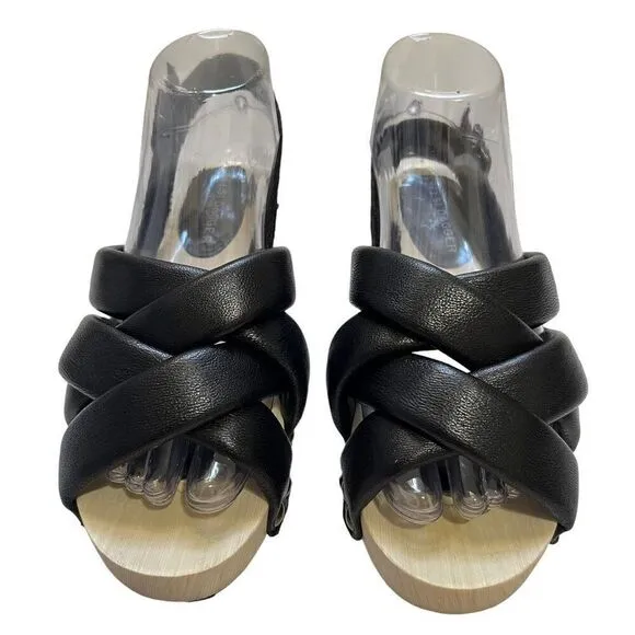 Kelsi Dagger Size 5.5 Brooklyn Grove Tan Wood &amp; Black Leather Sandals 35.5