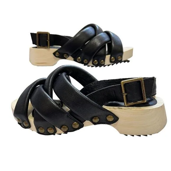 Kelsi Dagger Size 5.5 Brooklyn Grove Tan Wood &amp; Black Leather Sandals 35.5