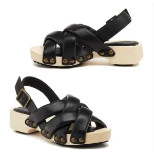 Kelsi Dagger Size 5.5 Brooklyn Grove Tan Wood &amp; Black Leather Sandals 35.5
