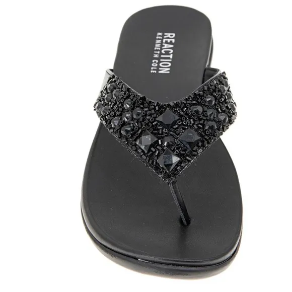 Kenneth Cole Reaction Women's Black Glam A Thon Sandals Size 5.5 NWT/In Box