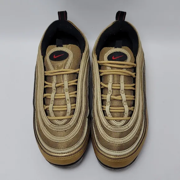 Kids Nike Air Vapormax 97 Metallic Gold, Varsity Red-Black- AQ2657-700 Size 6.5Y