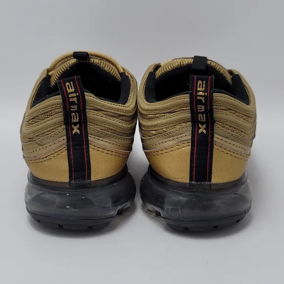 Kids Nike Air Vapormax 97 Metallic Gold, Varsity Red-Black- AQ2657-700 Size 6.5Y