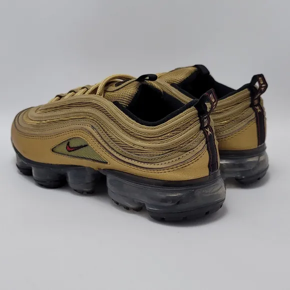 Kids Nike Air Vapormax 97 Metallic Gold, Varsity Red-Black- AQ2657-700 Size 6.5Y