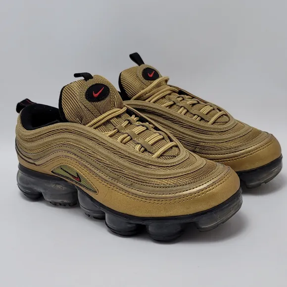 Kids Nike Air Vapormax 97 Metallic Gold, Varsity Red-Black- AQ2657-700 Size 6.5Y