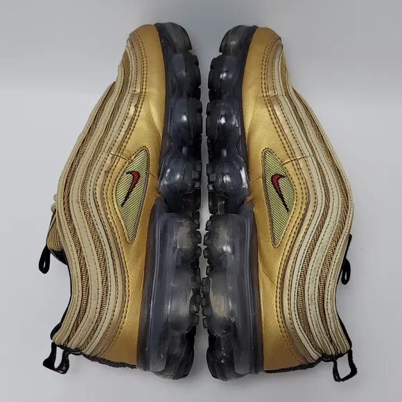 Kids Nike Air Vapormax 97 Metallic Gold, Varsity Red-Black- AQ2657-700 Size 6.5Y
