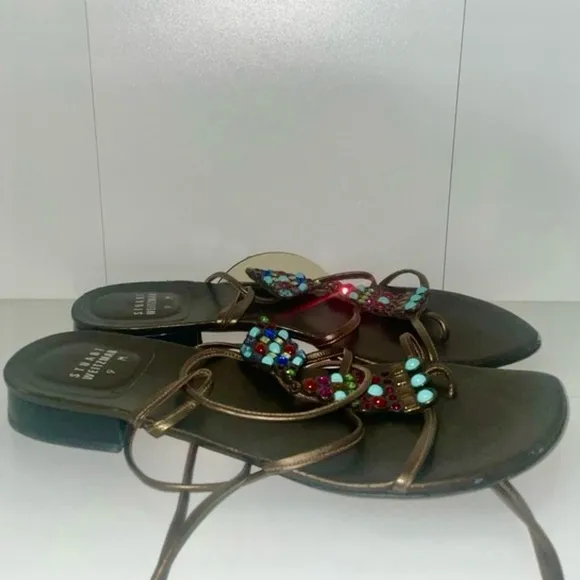 Lace up sandals bronze sandals beaded sandals embellished Brown sandals