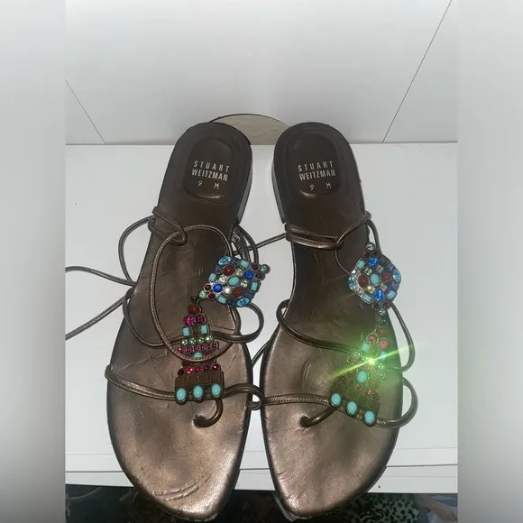 Lace up sandals bronze sandals beaded sandals embellished Brown sandals