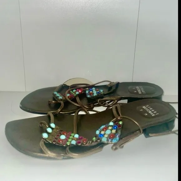 Lace up sandals bronze sandals beaded sandals embellished Brown sandals