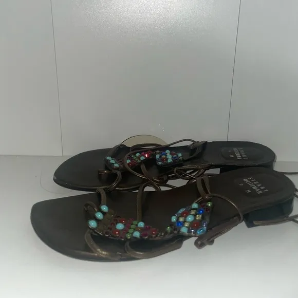 Lace up sandals bronze sandals beaded sandals embellished Brown sandals