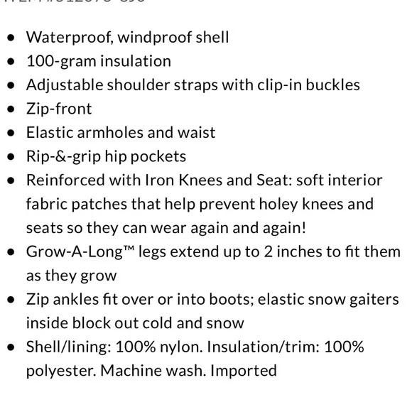 Lands’ End Squall Grow-A-Longs Snow Pants