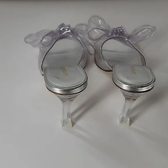 LARROUDE Mariah Mule bow sandals Clear Silver