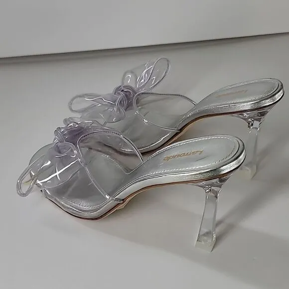 LARROUDE Mariah Mule bow sandals Clear Silver