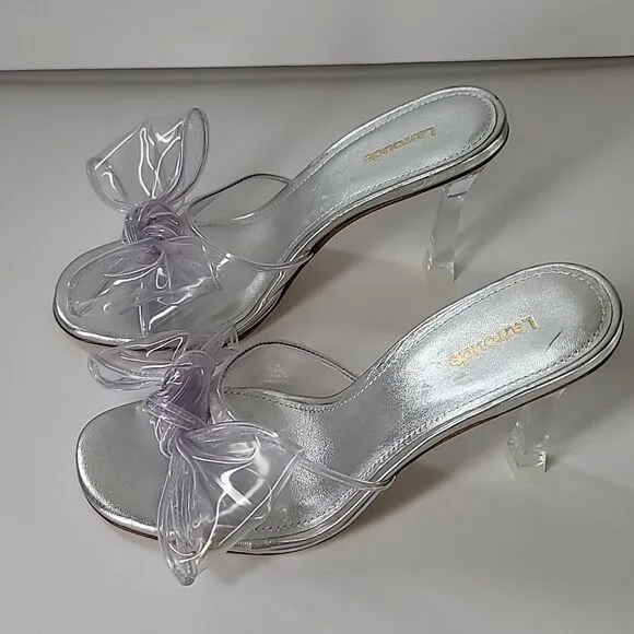 LARROUDE Mariah Mule bow sandals Clear Silver