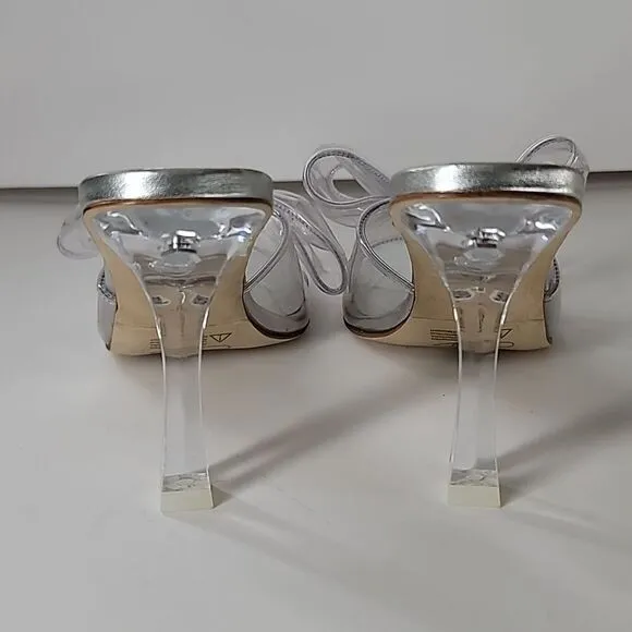 LARROUDE Mariah Mule bow sandals Clear Silver