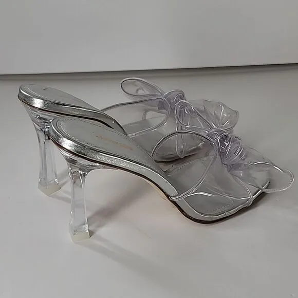 LARROUDE Mariah Mule bow sandals Clear Silver