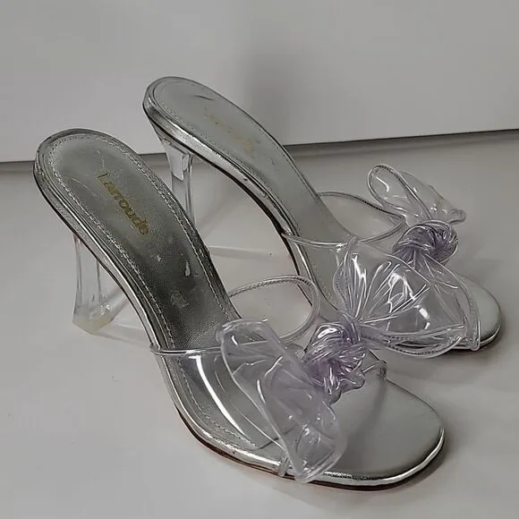LARROUDE Mariah Mule bow sandals Clear Silver