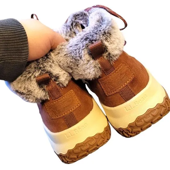 L.L. Bean Rust Brown Furry Lace Up Snow Boots Size 11