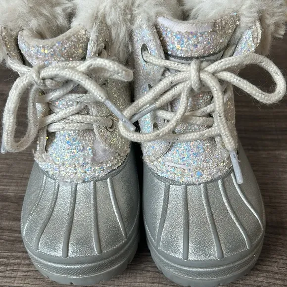 London Fog Girls Lil Tadley White Glitter Faux Fur Winter Snow Boots Glam 7