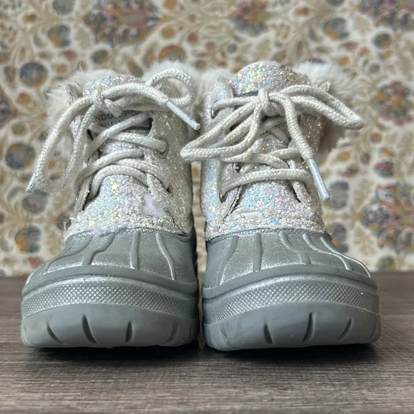 London Fog Girls Lil Tadley White Glitter Faux Fur Winter Snow Boots Glam 7