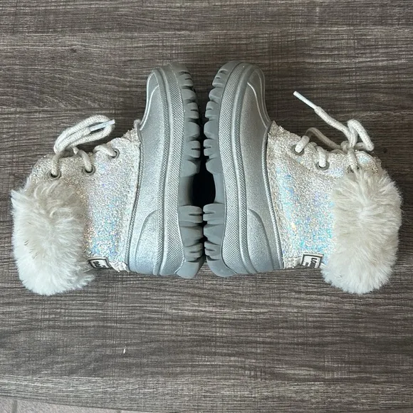 London Fog Girls Lil Tadley White Glitter Faux Fur Winter Snow Boots Glam 7