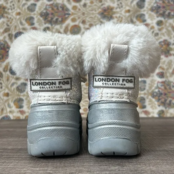 London Fog Girls Lil Tadley White Glitter Faux Fur Winter Snow Boots Glam 7