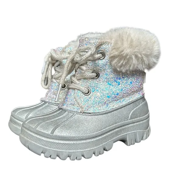 London Fog Girls Lil Tadley White Glitter Faux Fur Winter Snow Boots Glam 7