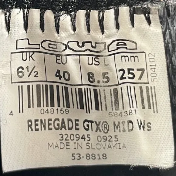 Lowa Renegade Mid GTX Hiking Boots Womens Size 8.5 Brown GoreTex Waterproof