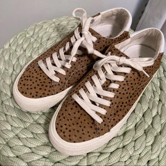 Madewell Sidewalk Low-Top Sneakers in Spotted Animal Print Calf Hair Tan