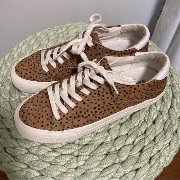 Madewell Sidewalk Low-Top Sneakers in Spotted Animal Print Calf Hair Tan
