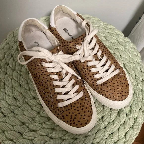 Madewell Sidewalk Low-Top Sneakers in Spotted Animal Print Calf Hair Tan