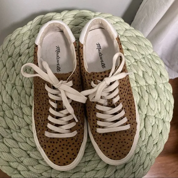 Madewell Sidewalk Low-Top Sneakers in Spotted Animal Print Calf Hair Tan