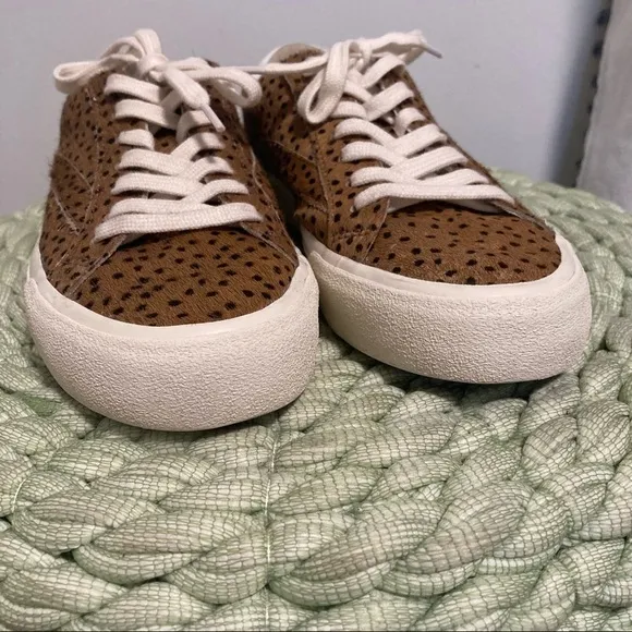 Madewell Sidewalk Low-Top Sneakers in Spotted Animal Print Calf Hair Tan