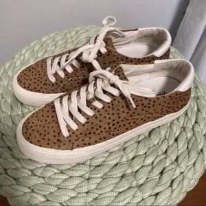 Madewell Sidewalk Low-Top Sneakers in Spotted Animal Print Calf Hair Tan