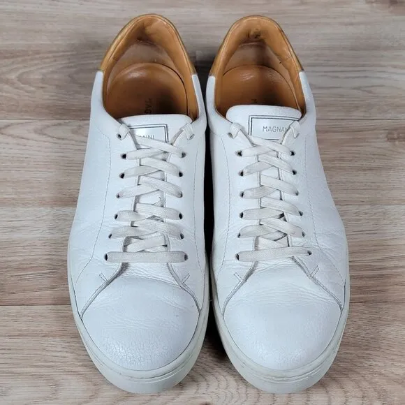 Magnanni Nerja Shoes Mens Size 11 White Brown Round Toe Leather Casual Sneakers