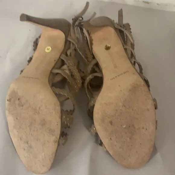 MANOLO BLAHNIK TAN‎ CAGE SUEDE SANDALS SIZE 39