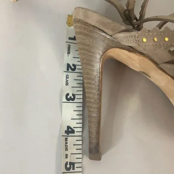 MANOLO BLAHNIK TAN‎ CAGE SUEDE SANDALS SIZE 39