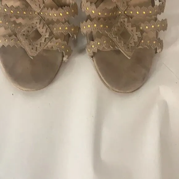 MANOLO BLAHNIK TAN‎ CAGE SUEDE SANDALS SIZE 39