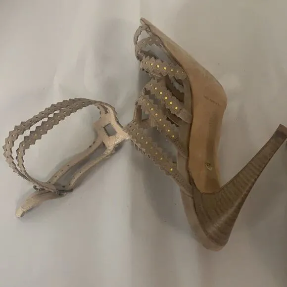MANOLO BLAHNIK TAN‎ CAGE SUEDE SANDALS SIZE 39
