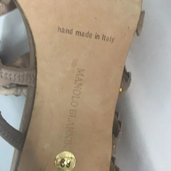 MANOLO BLAHNIK TAN‎ CAGE SUEDE SANDALS SIZE 39
