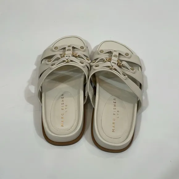 Marc Fisher Sandals Slides Size 6.5 NWT Cream And Gold