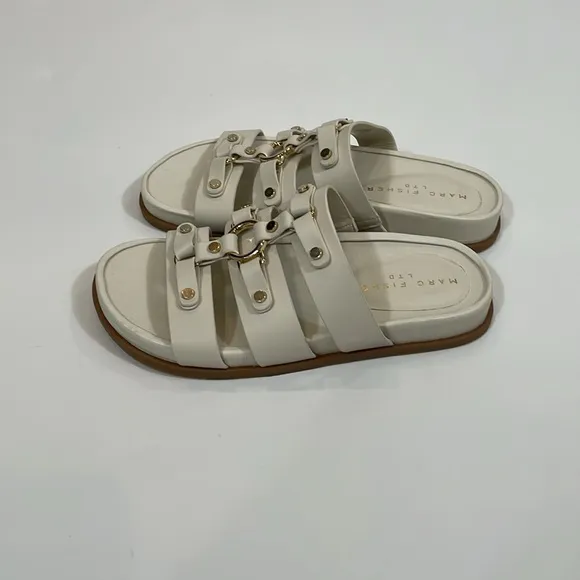 Marc Fisher Sandals Slides Size 6.5 NWT Cream And Gold