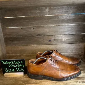 Mens Johnston &amp; Murphy Brown Leather Plain Toe Dress Derby Shoes Size 11.5 M GUC