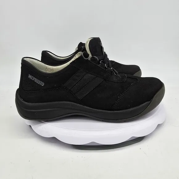 Mephisto Shoes Women 7 B Runoff Leather Walking Sneakers Black